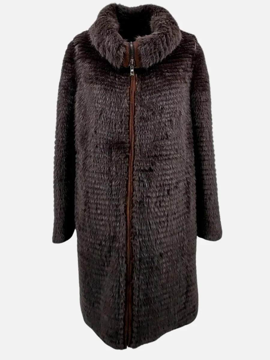 19-08, 90 cm. - Collar - Mink & Wool - Women - Chocolate