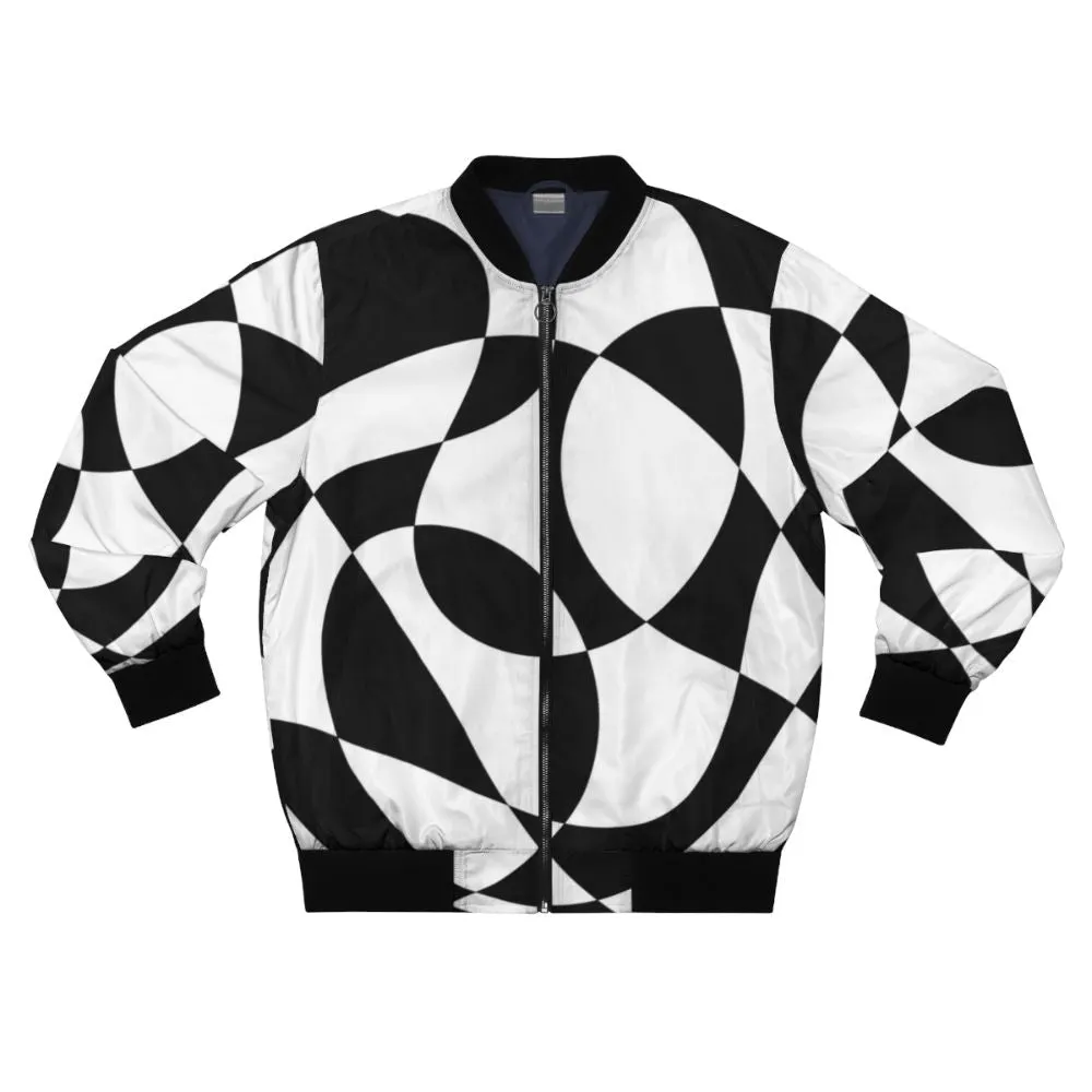 1960s Black and White Abstract Bomber Jacket