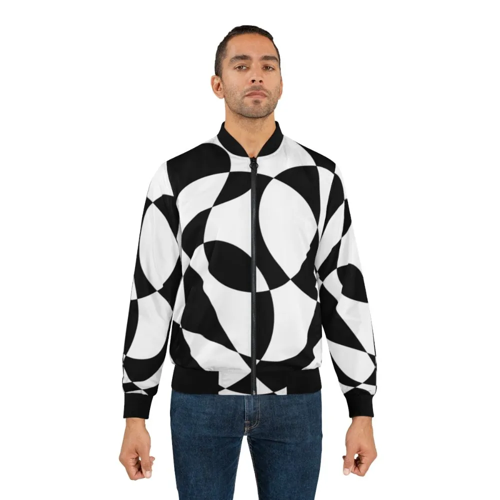 1960s Black and White Abstract Bomber Jacket