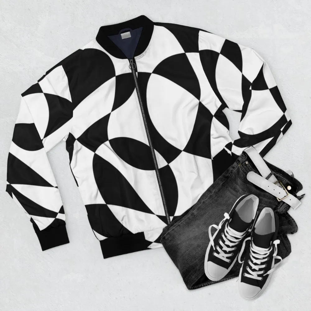 1960s Black and White Abstract Bomber Jacket