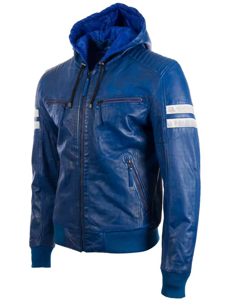 2VQ9 Men's Hood Bomber Jacket - Electric Blue