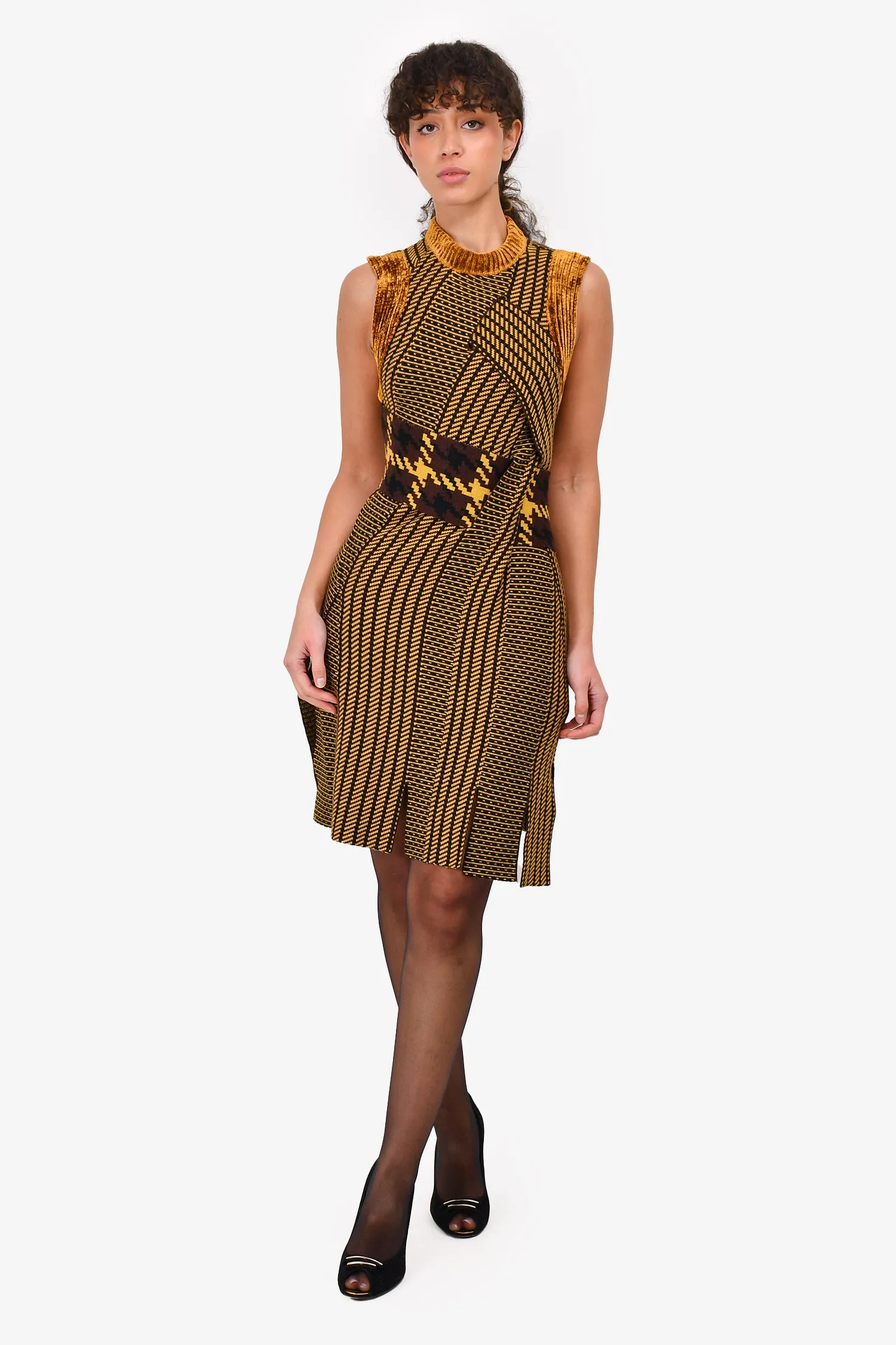 3.1 Phillip Lim Yellow/Purple Patterned Knit Sleeveless Dress Size XS