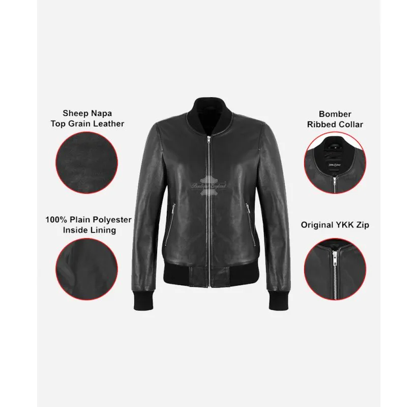 ALPHA 2 Women's Leather Bomber Jacket Regular Fit Flying Jacket