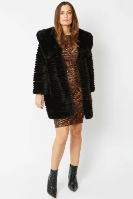 Black Faux Mink Fur Hooded Coat