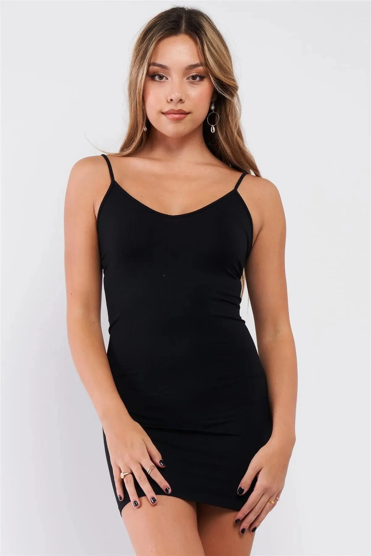 Black Solid Sleeveless Fitted Slip Cami Underdress /3-3