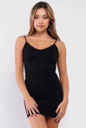 Black Solid Sleeveless Fitted Slip Cami Underdress /3-3