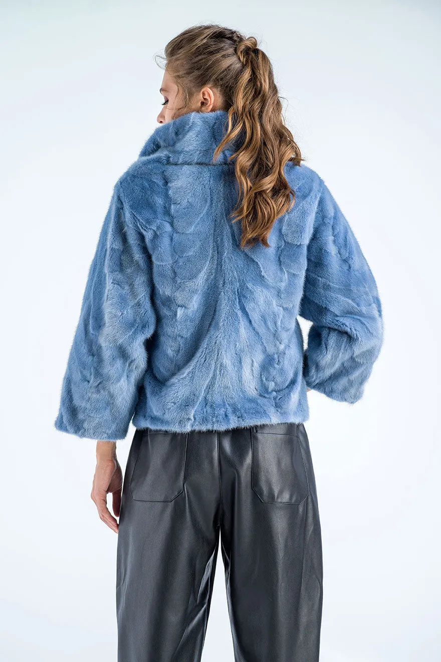 Blue Genuine Mink Fur Jacket