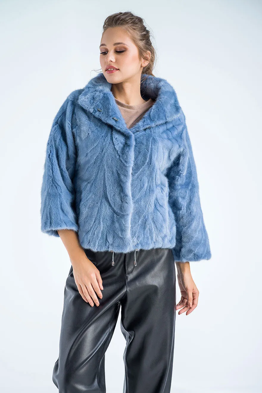 Blue Genuine Mink Fur Jacket