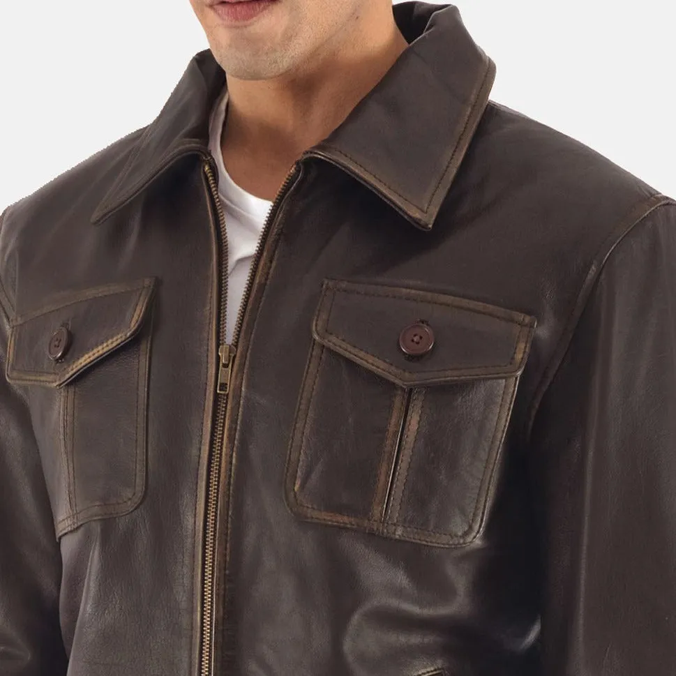 BOMBER-2401 MUSH Brown Leather Bomber Jacket