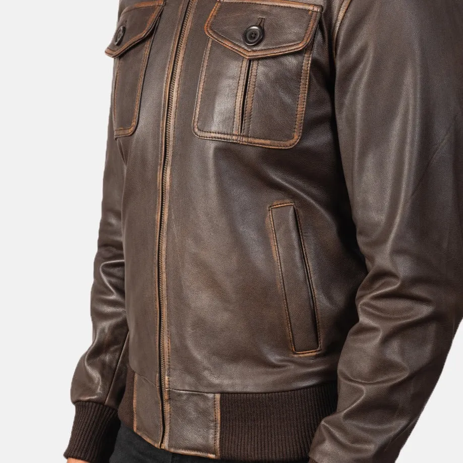 BOMBER-2401 MUSH Brown Leather Bomber Jacket