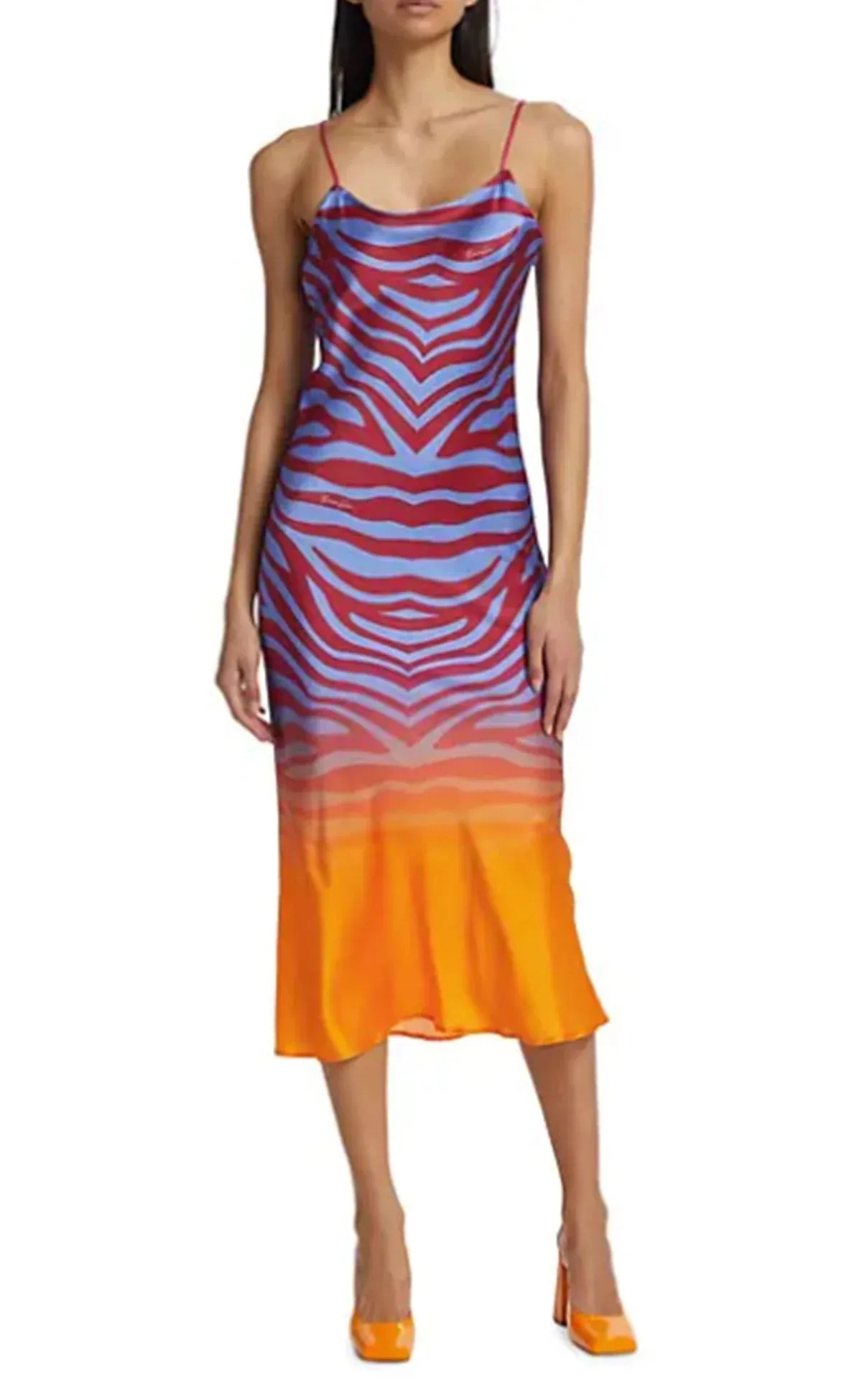 BruceGlen Blue Zebra Gradient Silk Slip Dress