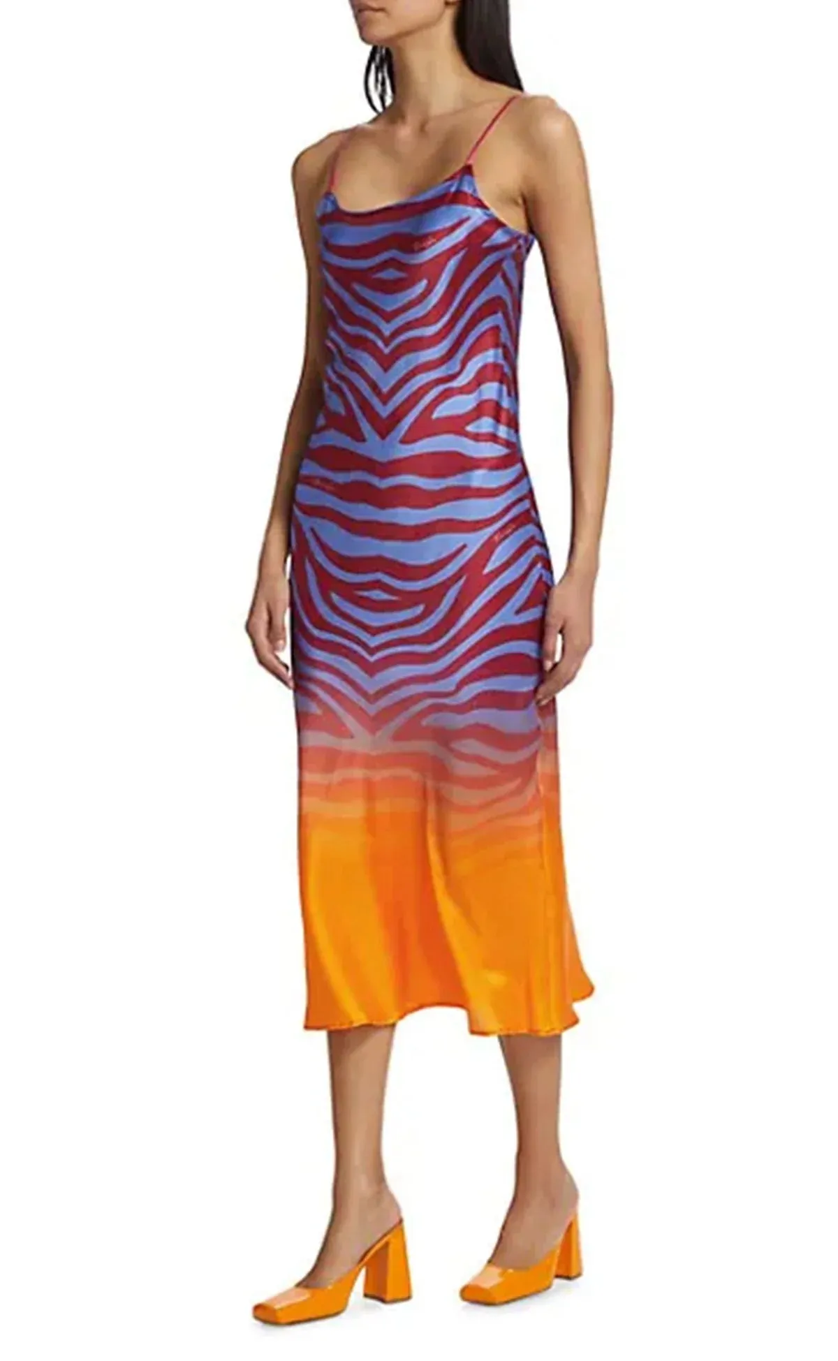 BruceGlen Blue Zebra Gradient Silk Slip Dress