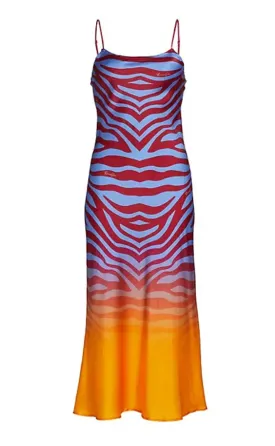 BruceGlen Blue Zebra Gradient Silk Slip Dress