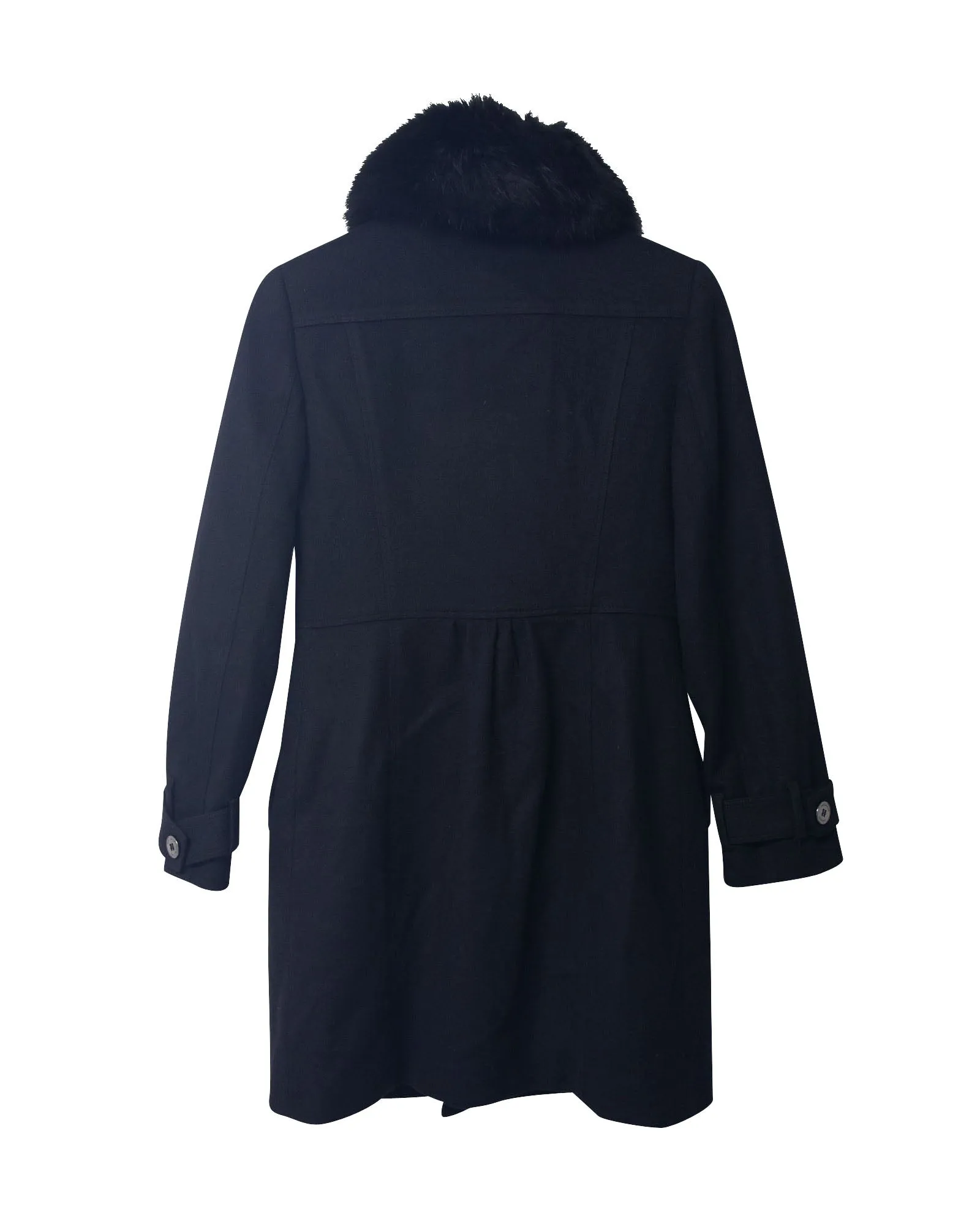 Burberry Coat with Fur Collar Trim in Black Virgin Wool