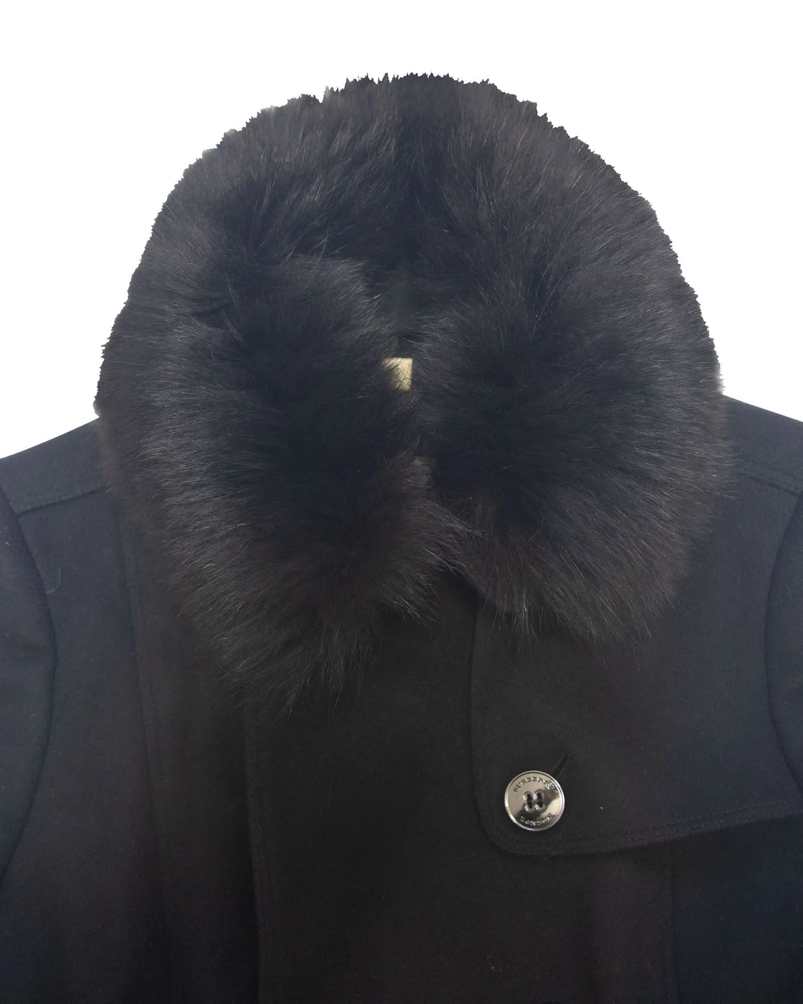 Burberry Coat with Fur Collar Trim in Black Virgin Wool