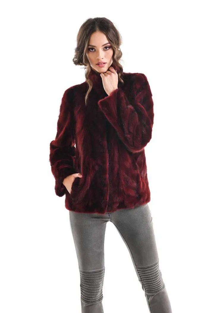 Burgundy Luxury Genuine Mink Fur Jacket