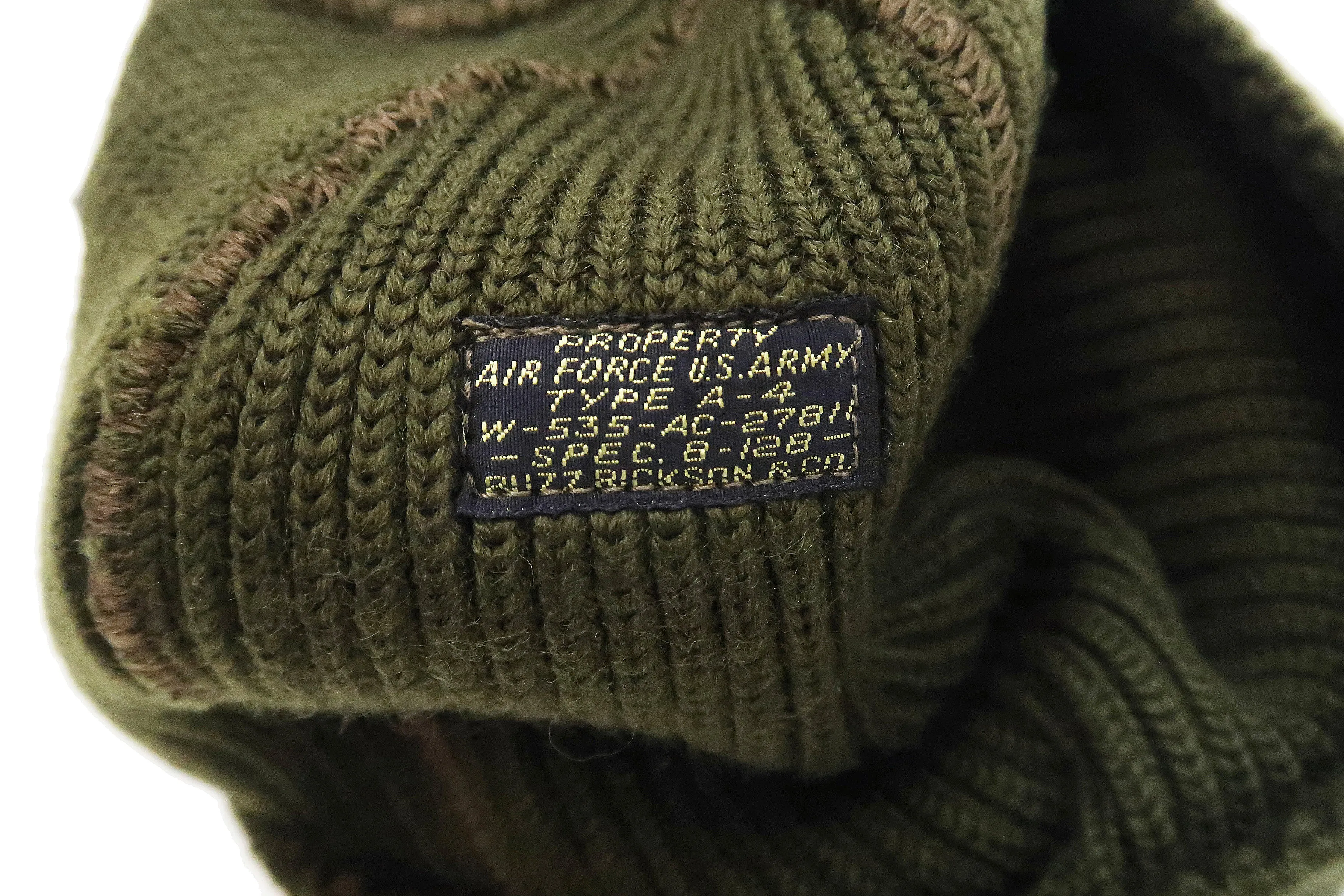 Buzz Rickson Watch Cap Men's Wool Winter Knit Hat USAAF A-4 Mechanics Cap with Stencil BR02722 Olive