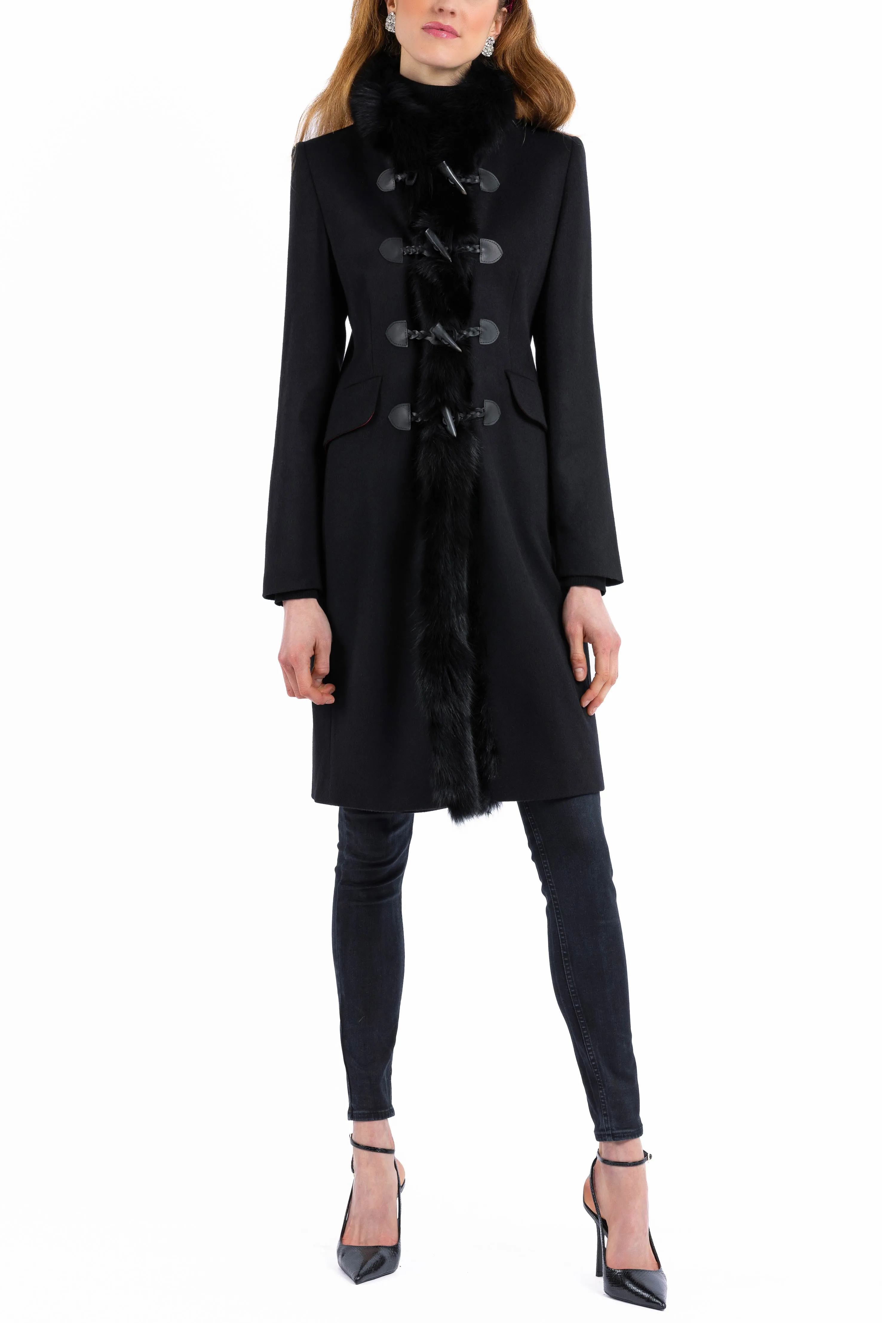 Cashmere Coat with sustainable fox fur trim