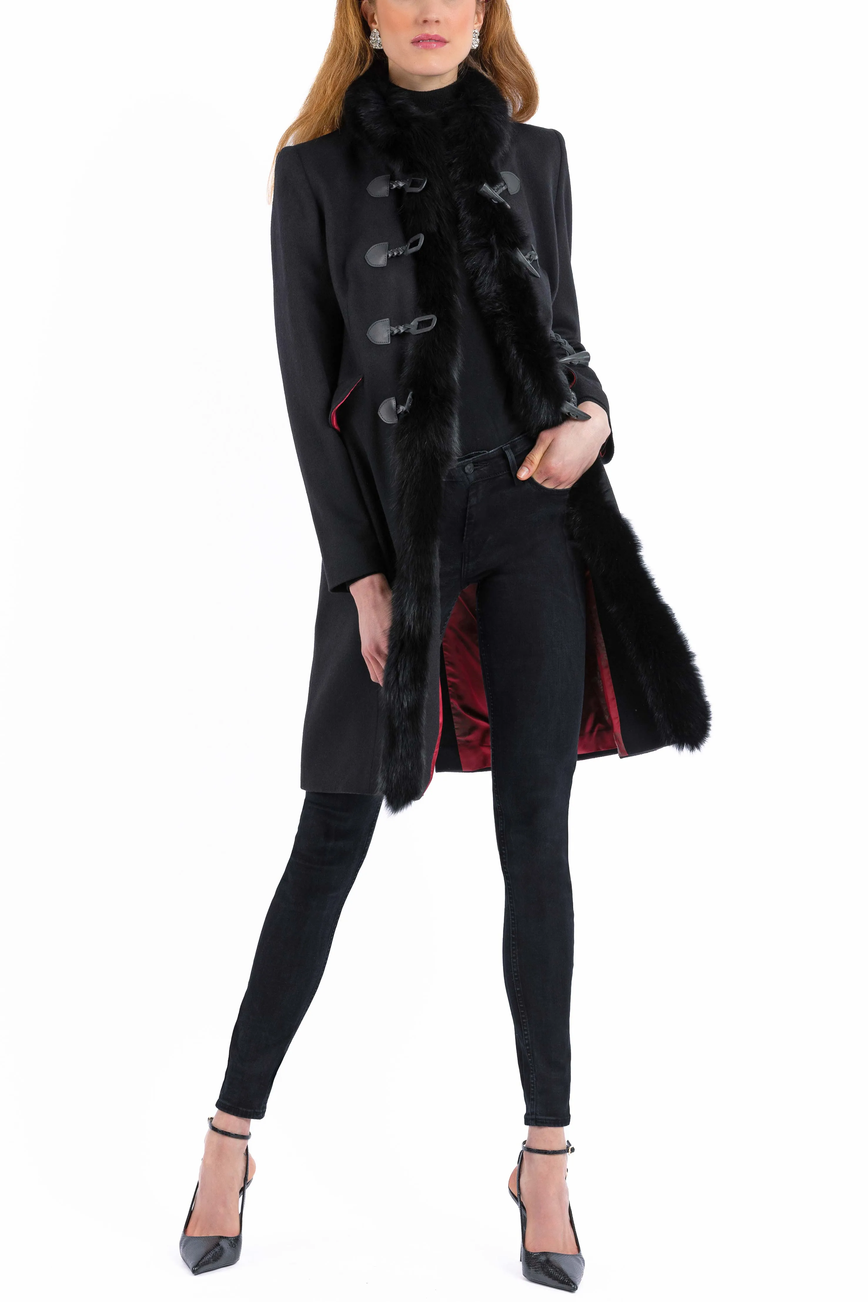 Cashmere Coat with sustainable fox fur trim