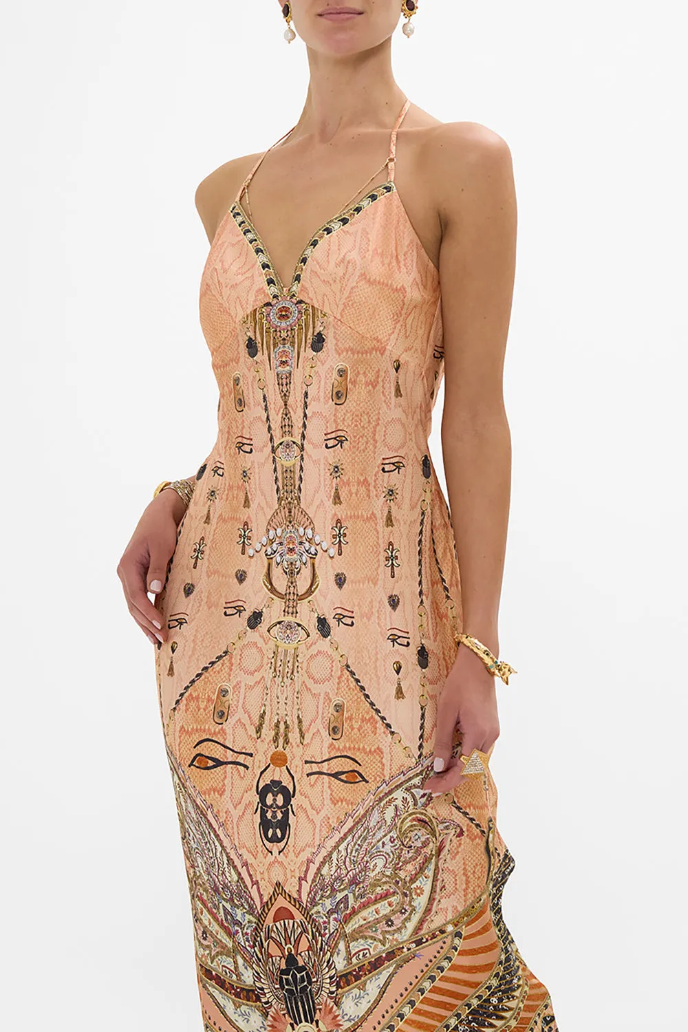 CHAIN DETAIL SLIP DRESS KINGDOM OF HEIROGLYPHS