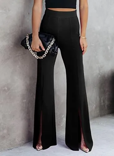 Chic Fuchsia Pink High Waist Flare Slit Pants