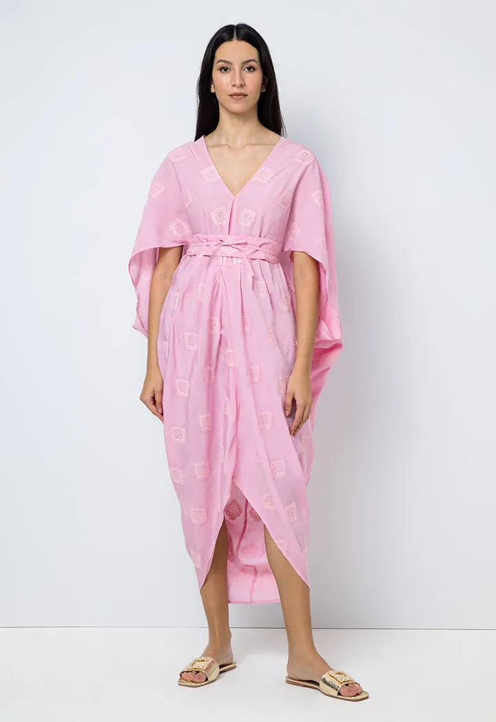 Choice Embroidered Sequins Short Sleeves Kaftan Pink