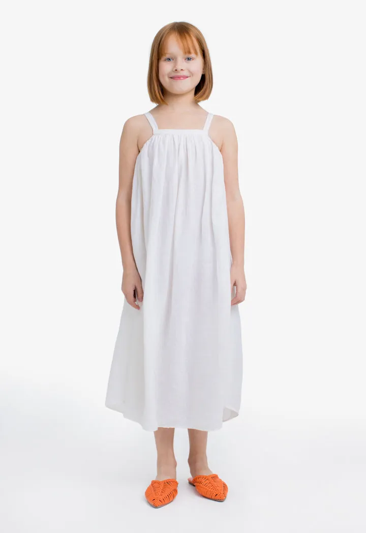 Choice Kids Solid Sleeveless Flared Maxi Dress Off White