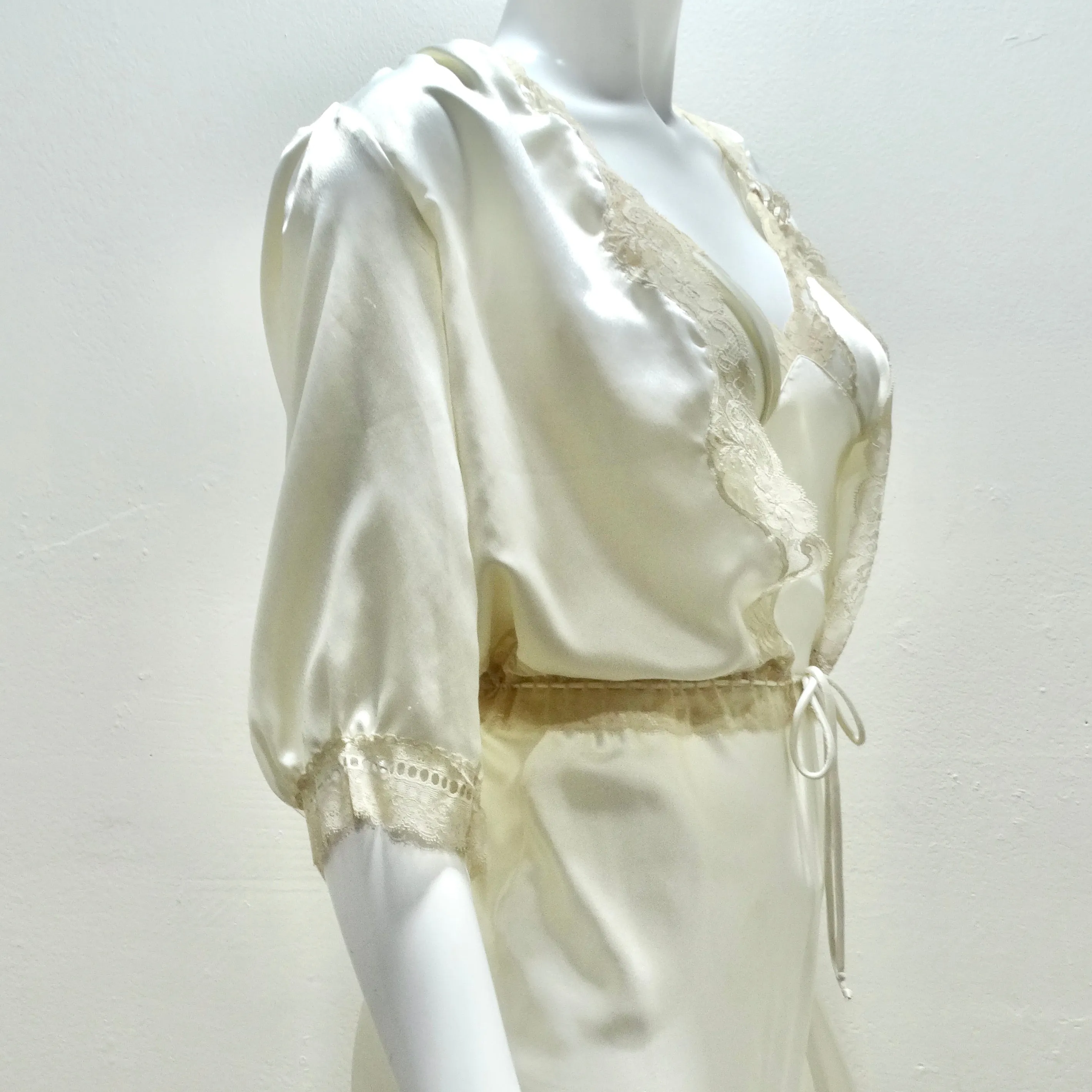 Christian Dior 1980s Ivory Satin Slip Dress and Blouse Set