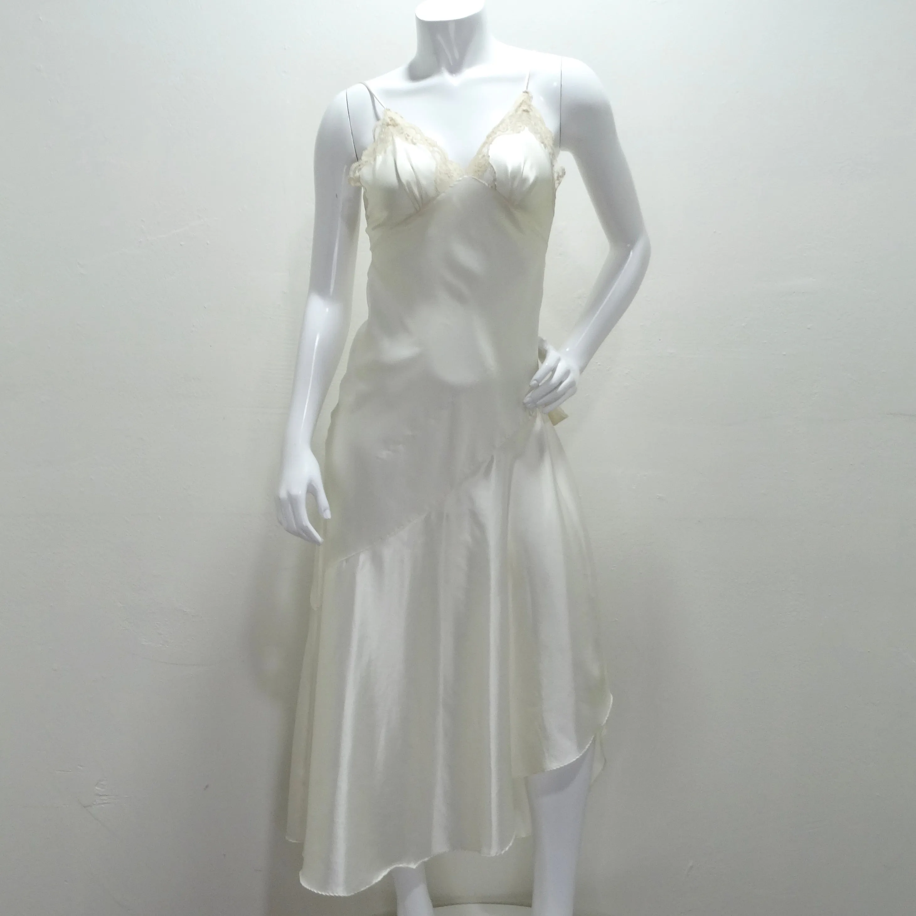 Christian Dior 1980s Ivory Satin Slip Dress and Blouse Set