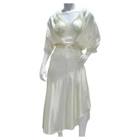 Christian Dior 1980s Ivory Satin Slip Dress and Blouse Set