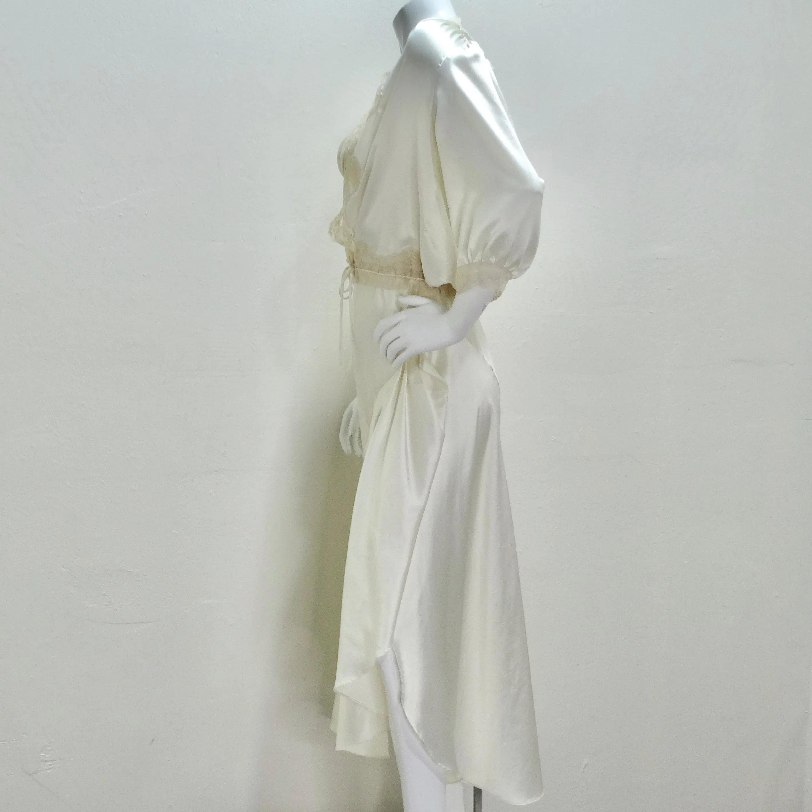 Christian Dior 1980s Ivory Satin Slip Dress and Blouse Set