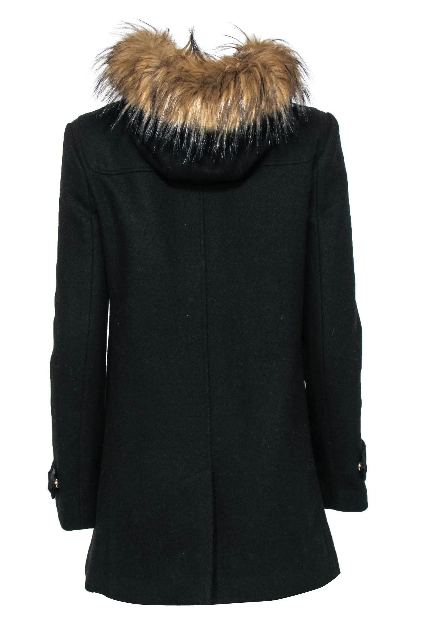 Cole Haan - Black Buttoned & Zippered Hooded Coat w/ Faux Fur Trim Sz 6