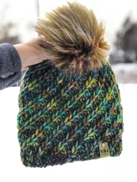 Convolution Beanie | LUXURY Handmade 100% Merino Wool Knit Beanie | Malabrigo Rasta | Detachable Faux Fur Pom Pom | ADULT size | Ready To Ship