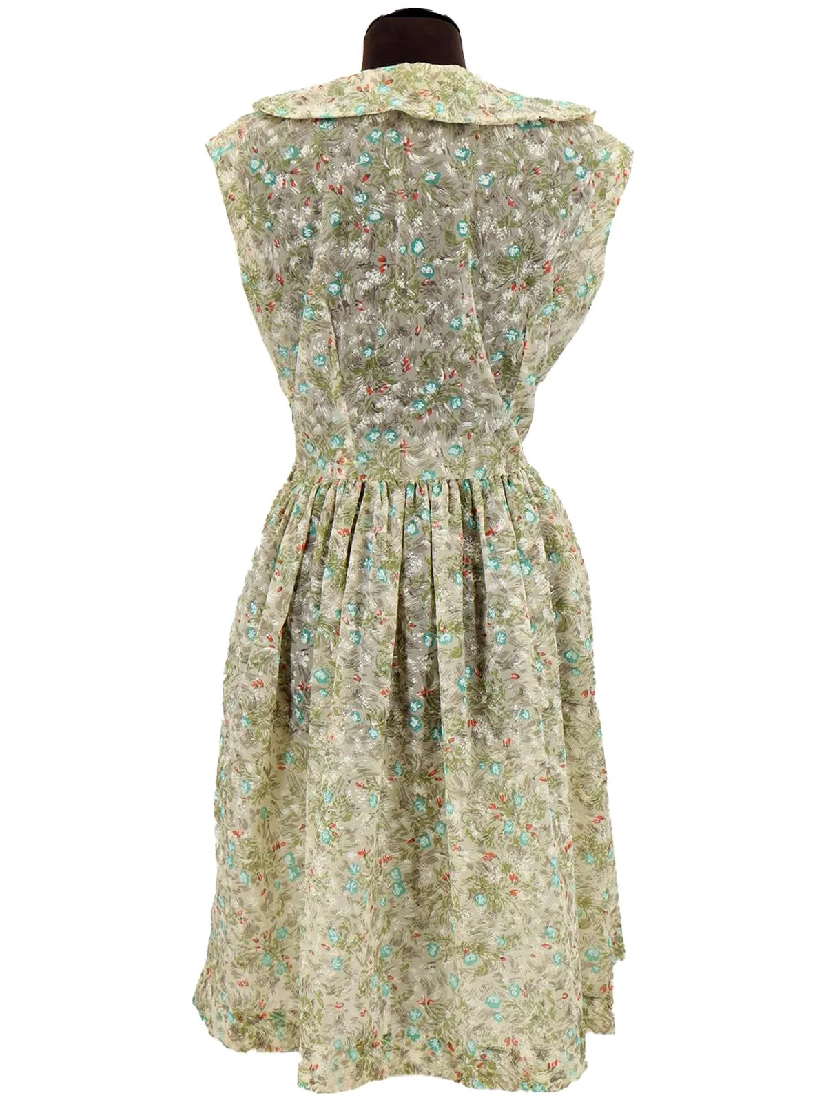 Crimped Nylon Rose Print Fifties Dress