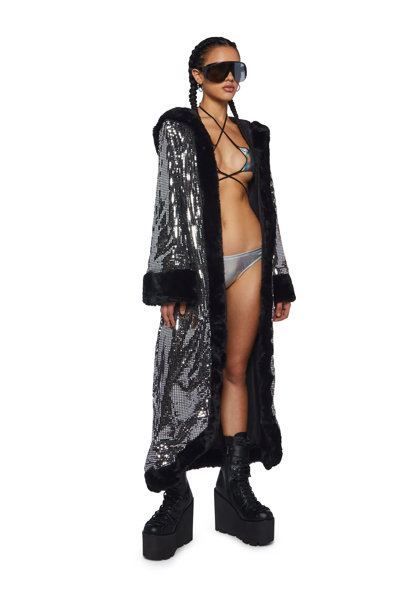 Disco Fusion Hooded Duster - Silver