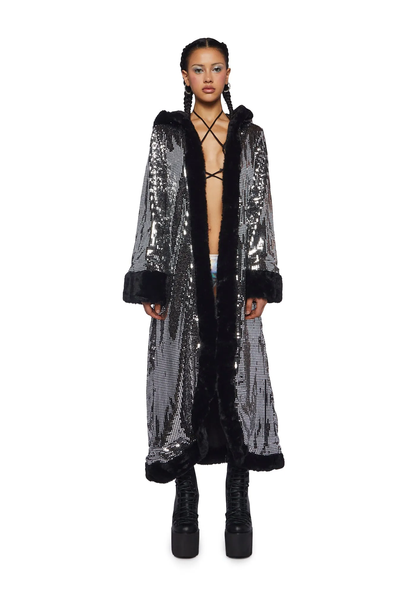 Disco Fusion Hooded Duster - Silver