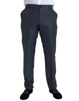 Dolce & Gabbana Blue Wool Zipper Closure Pants