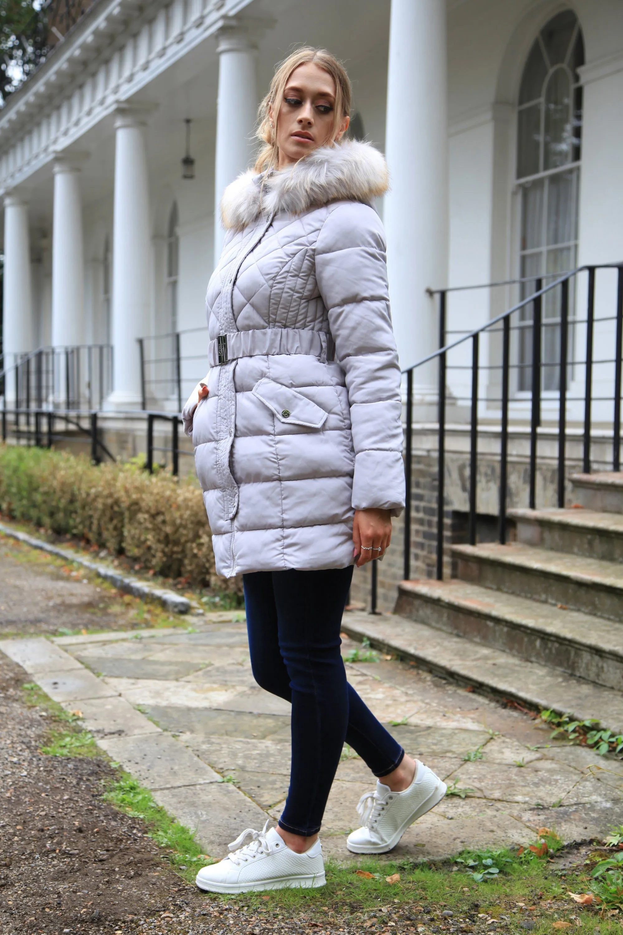 Double Second Silver Grey Quilted Longline Puffer