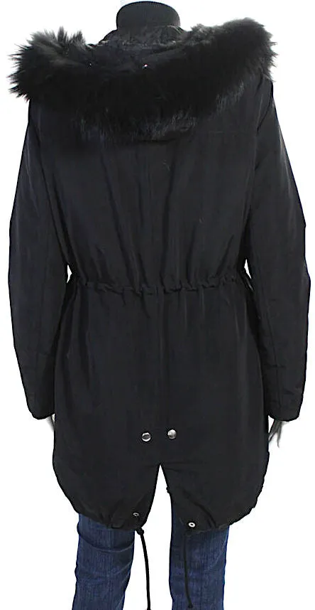 Elizabeth & James NY. (the Row) Black Raccoon Fur Trim Hood Collar Coat