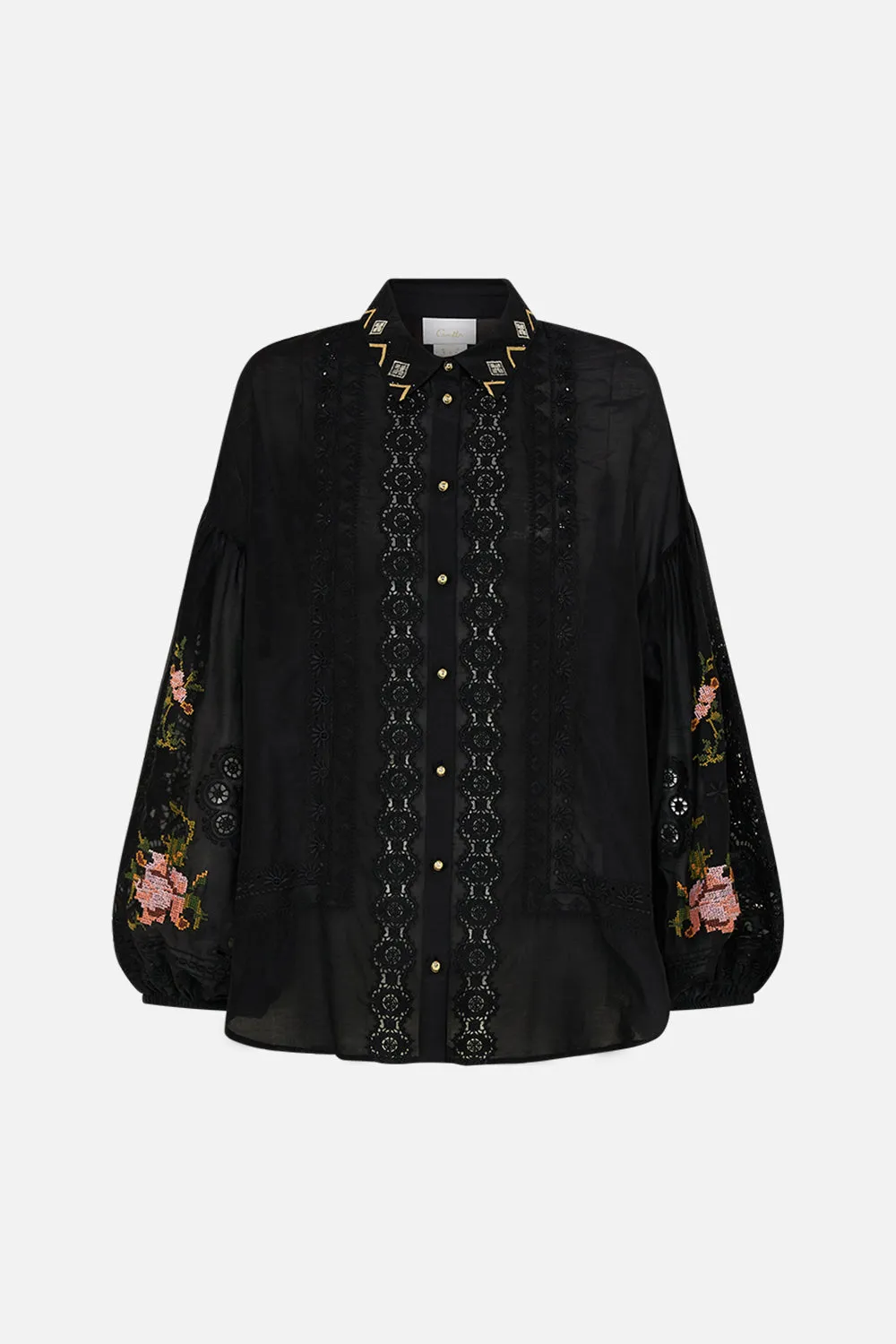 EMBROIDERED BALLOON SLEEVE SHIRT BLOUSE LOOM TO TOMB