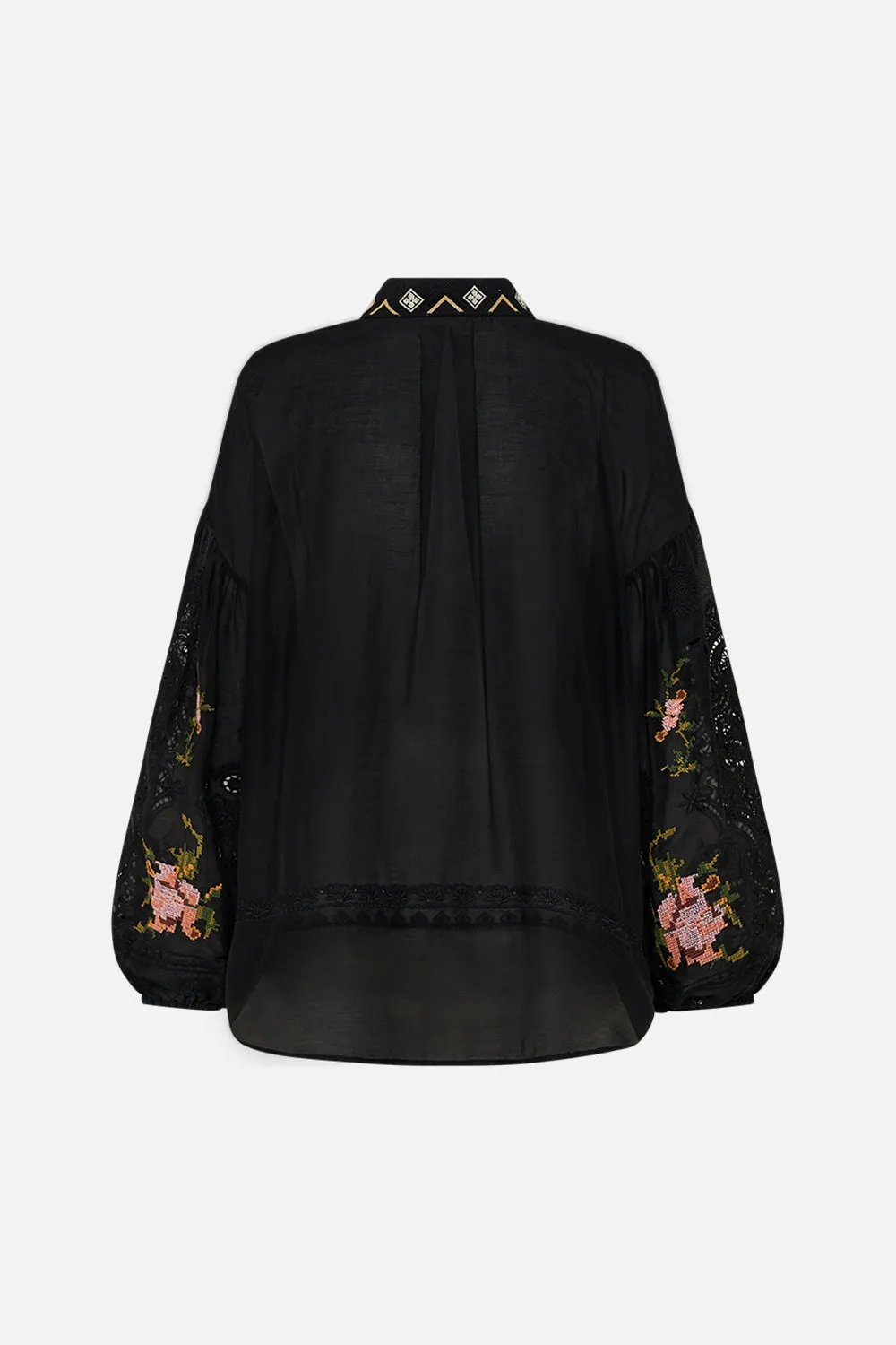 EMBROIDERED BALLOON SLEEVE SHIRT BLOUSE LOOM TO TOMB