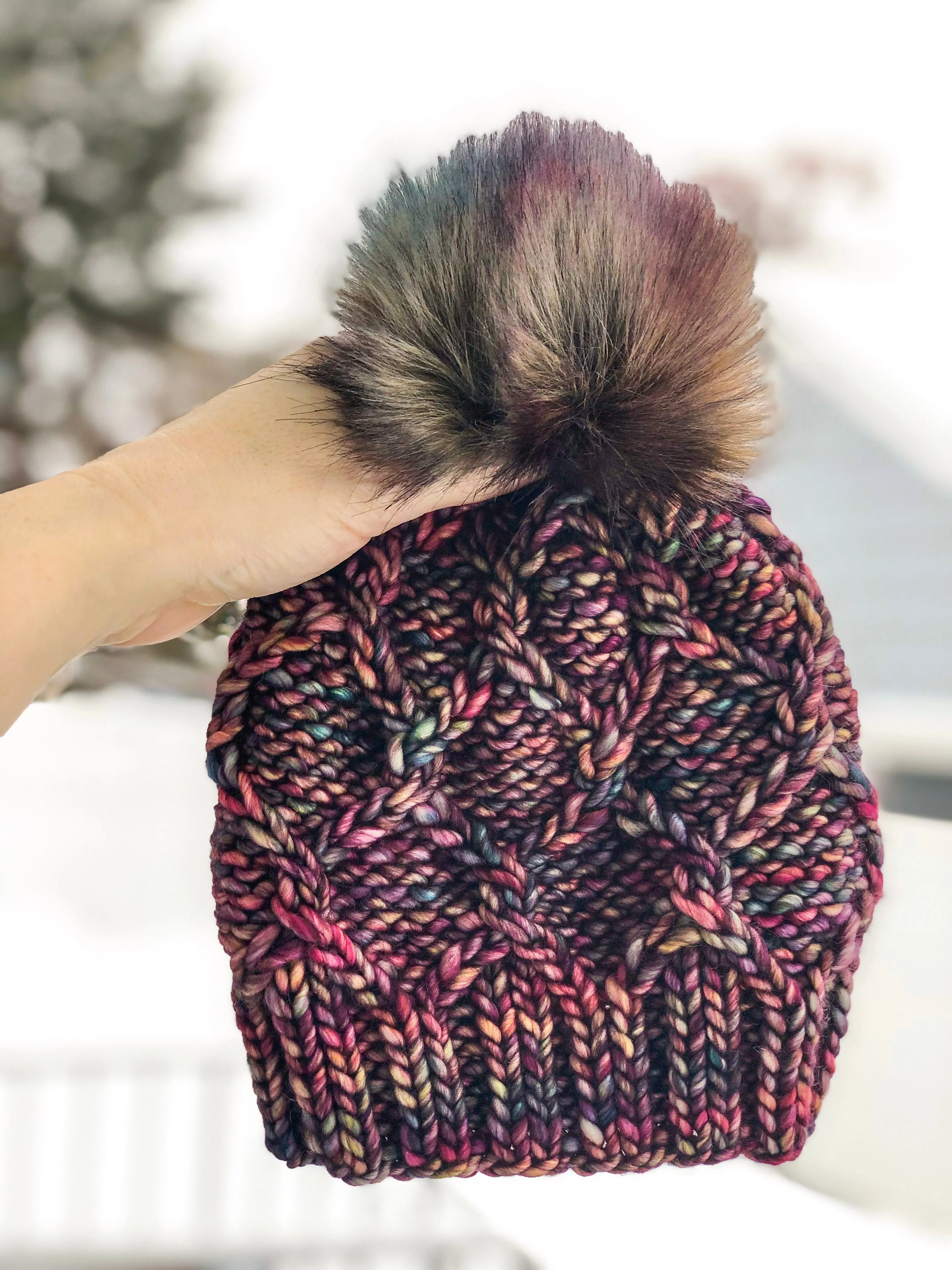 Entangled Beanie | LUXURY Handmade 100% Merino Wool Knit Beanie | Malabrigo Noventa | Detachable Faux Fur Pom Pom | TODDLER Size | Ready To Ship