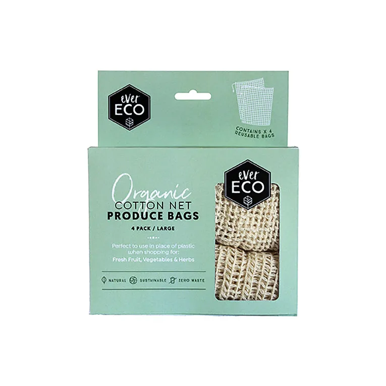 Ever Eco Cotton Net Produce Bags 4 x Large Bags (30x40cm each)