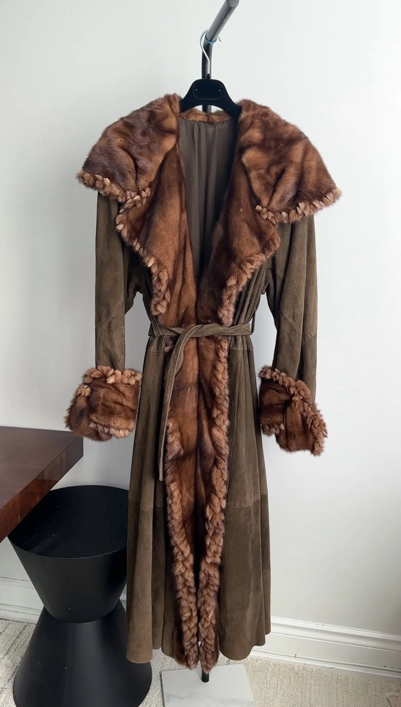 Fendi Vintage 1980's Suede Mink Fur Belted Coat - S / M / L