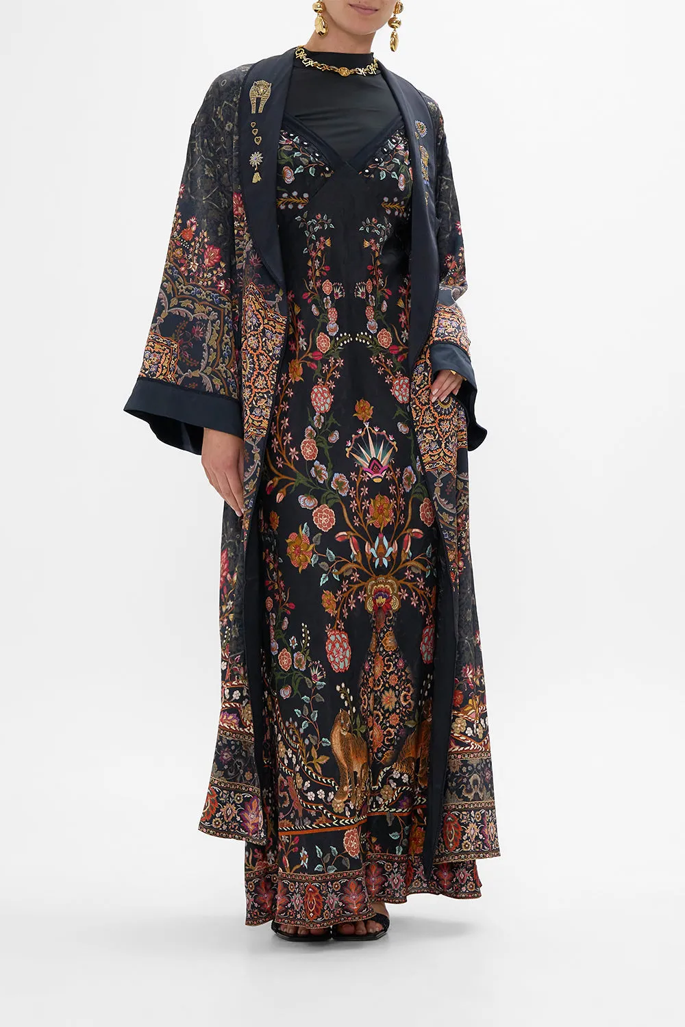 FLORAL JACQUARD FULL LENGTH BIAS SLIP DRESS LOOM TO TOMB