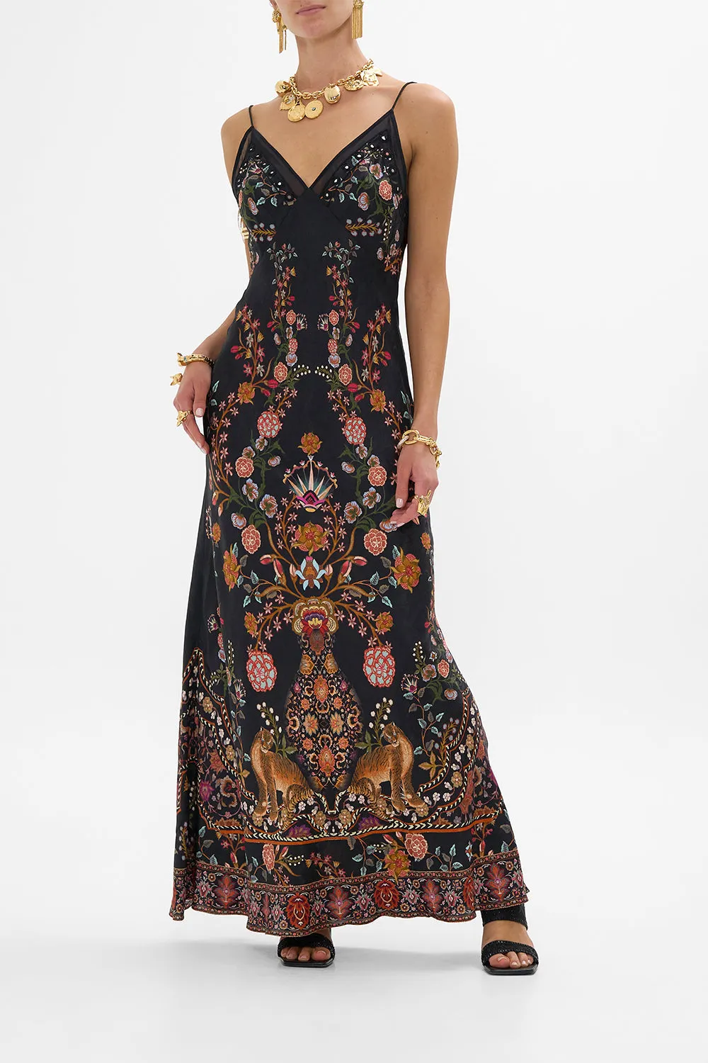 FLORAL JACQUARD FULL LENGTH BIAS SLIP DRESS LOOM TO TOMB