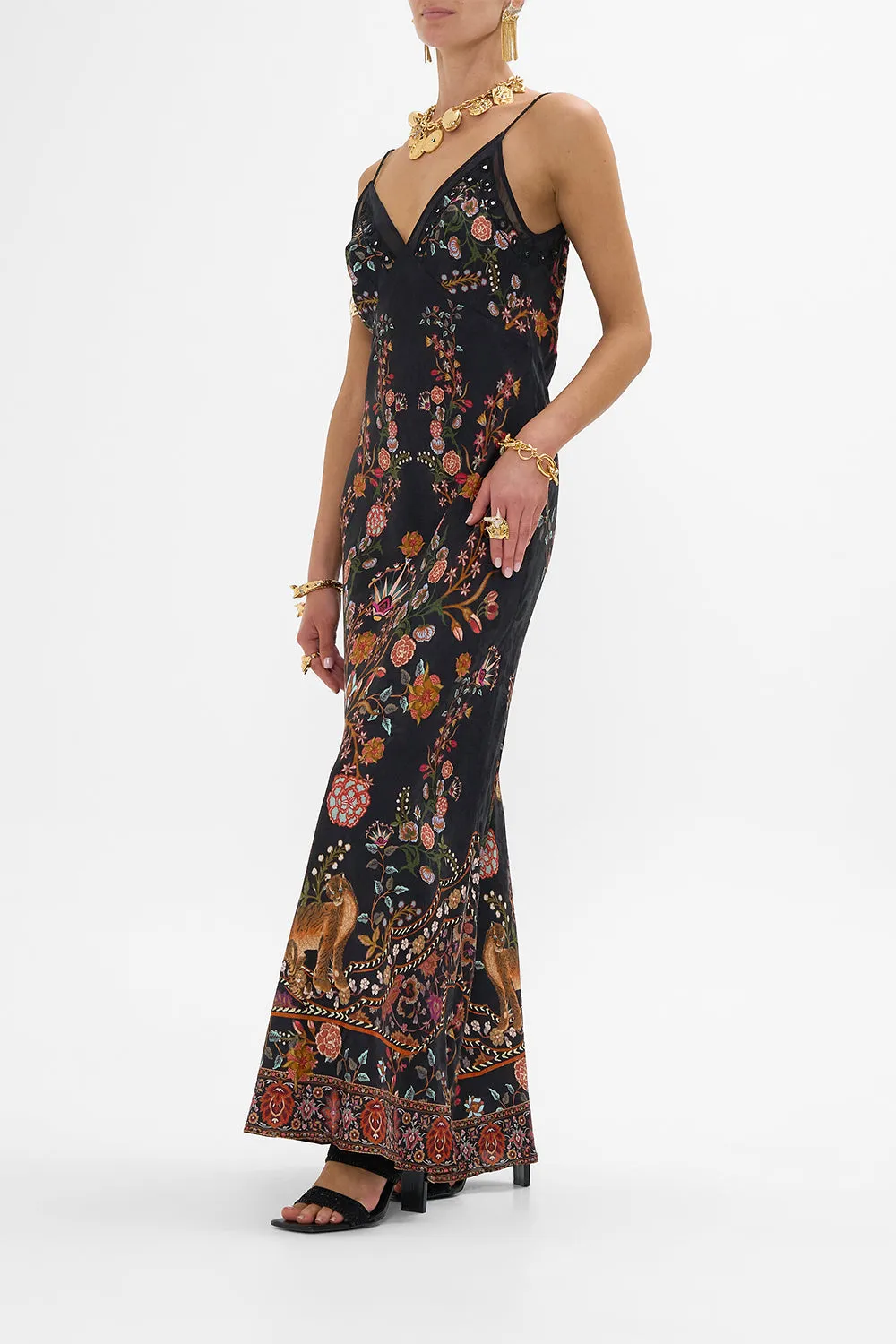 FLORAL JACQUARD FULL LENGTH BIAS SLIP DRESS LOOM TO TOMB