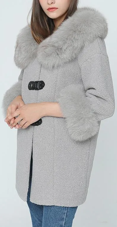 Fox Fur Trim Bucked Coat