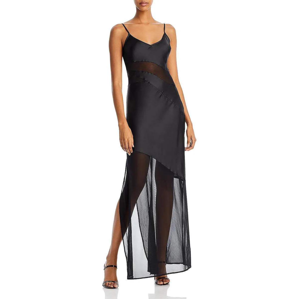 French Connection Womens Satin Mesh Slip Dress