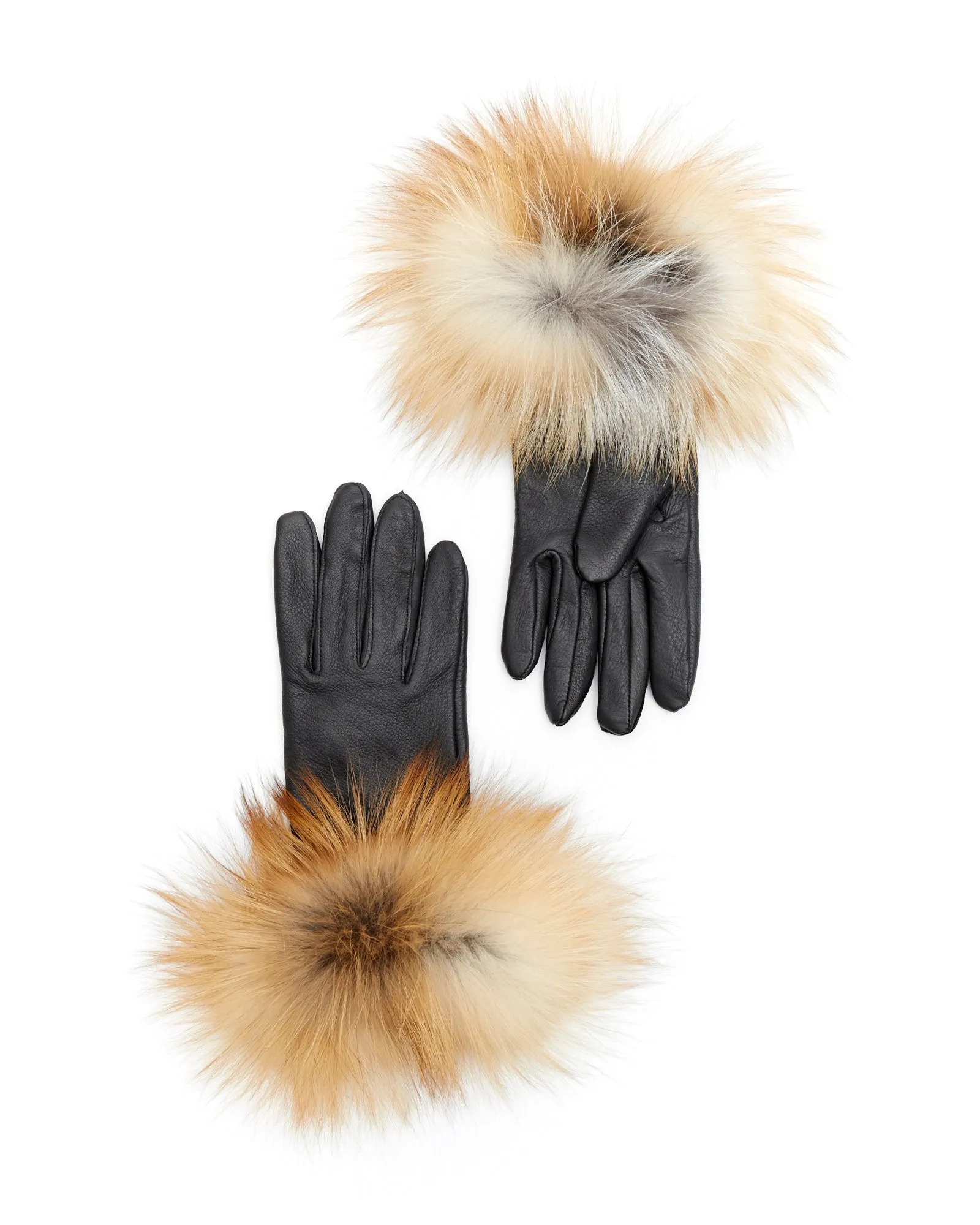 Gold Fox Fur-Trimmed Gloves